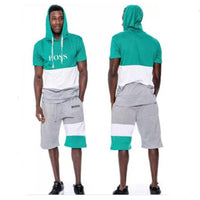 Blakonik | Mens Hooded Top Shorts Set Color Block M-3XL - Sleeveless Hoodie and Shorts Set