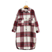 Blakonik | Autumn Winter Women's Wool Blended Jacket - Long Sleeve Check Plaid Coat with Buttons and Pockets -
