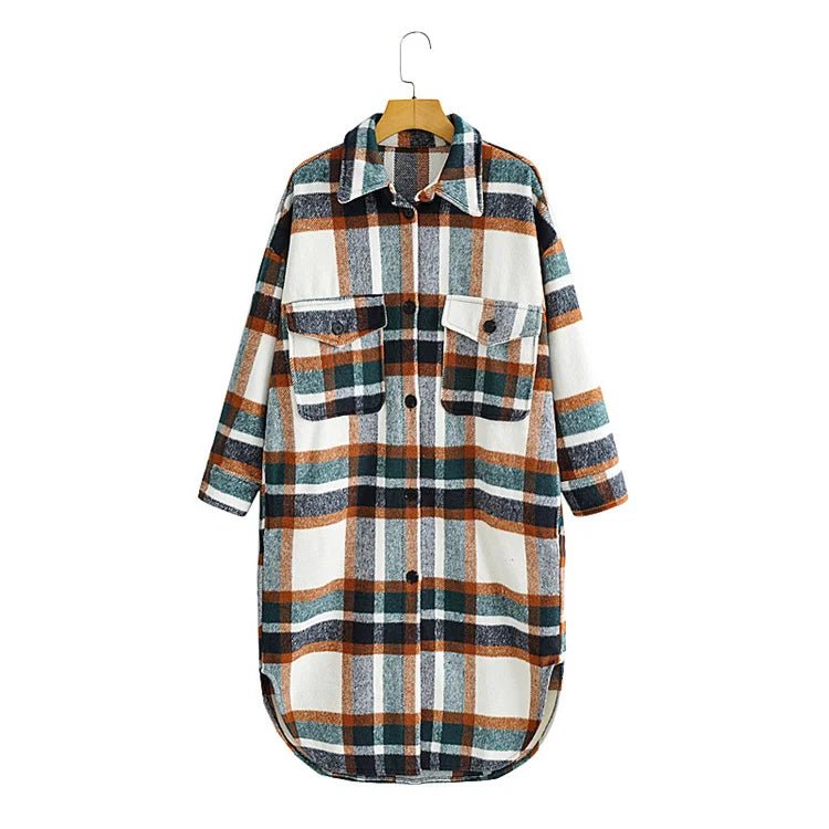 Blakonik | Autumn Winter Women's Wool Blended Jacket - Long Sleeve Check Plaid Coat with Buttons and Pockets -