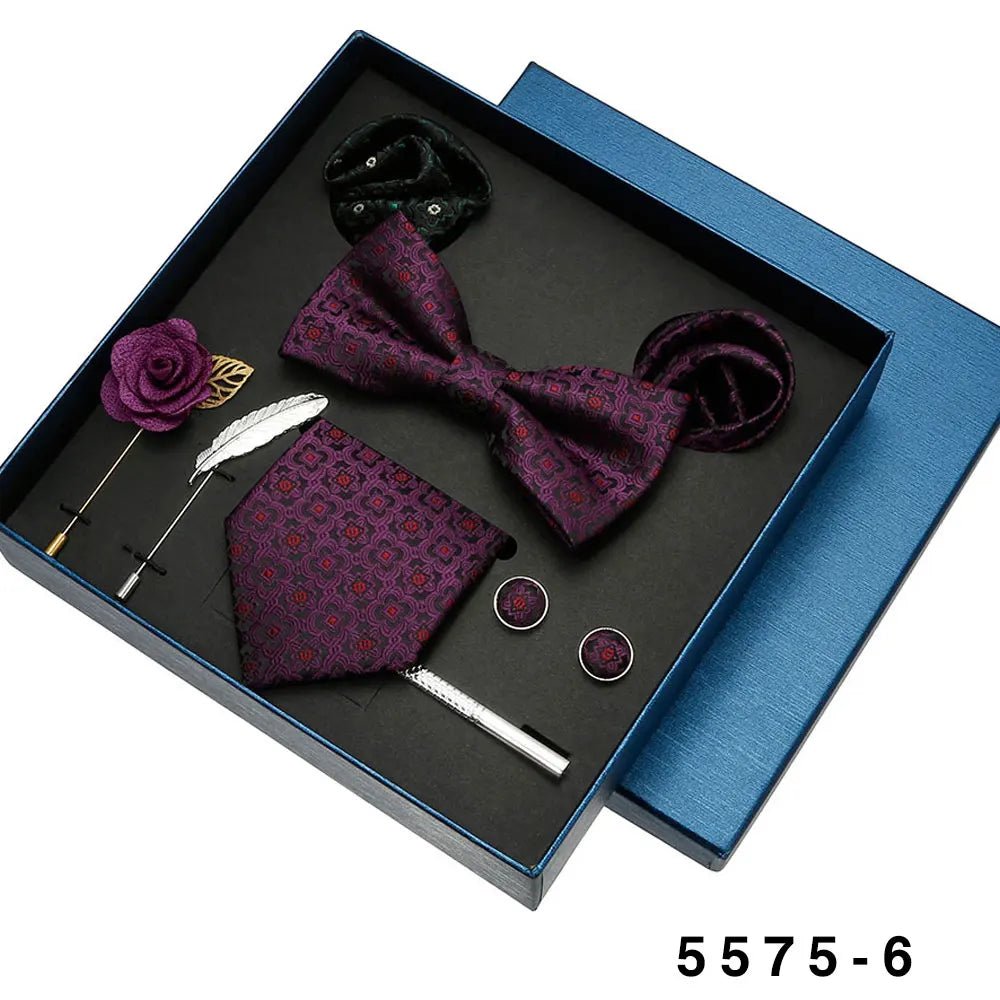 Blakonik | Deluxe Men's Business Suit Accessory Set with Necktie, Bowtie, Pocket Square, Brooch, Cufflinks, and Tie Clip in Gift Box -