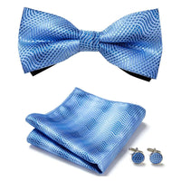 Blakonik | Elegant Silk Paisley Men's Bow Tie Set with Handkerchief and Cufflinks - Gold Polyester Jacquard -