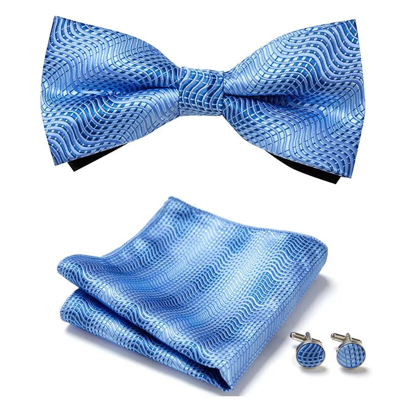 Blakonik | Elegant Silk Paisley Men's Bow Tie Set with Handkerchief and Cufflinks - Gold Polyester Jacquard -