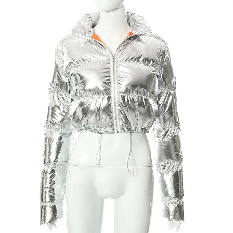 Blakonik | Elegant Winter Shimmer: Women's Puffer Bubble Coat with Windproof Parka Lining -
