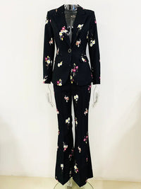 Blakonik | Fashionable Ladies Floral Printed Business Wear Two Pieces Suit Set Casual Blazer - Womens Pantsuit