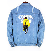 Blakonik | Mens Washed Denim Blue Jean Jacket Graphic M-3XL - Mens Denim Jacket