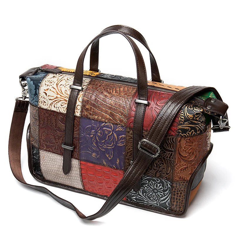 Blakonik | Fresh Vibes: Genuine Leather Shoulder Bag with Embossed Patchwork Style -