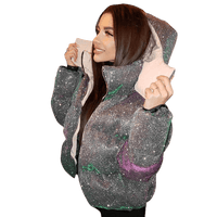 Blakonik | Frost Queen: Shiny Hooded Bubble Down Coat for Women -