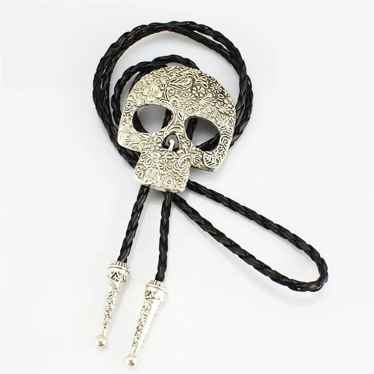 Blakonik | Gothic Punk Vintage Aged Skull Bolo Tie - Rodeo-Inspired Lariat Skull Bolo Tie Necklace - Bolo Tie