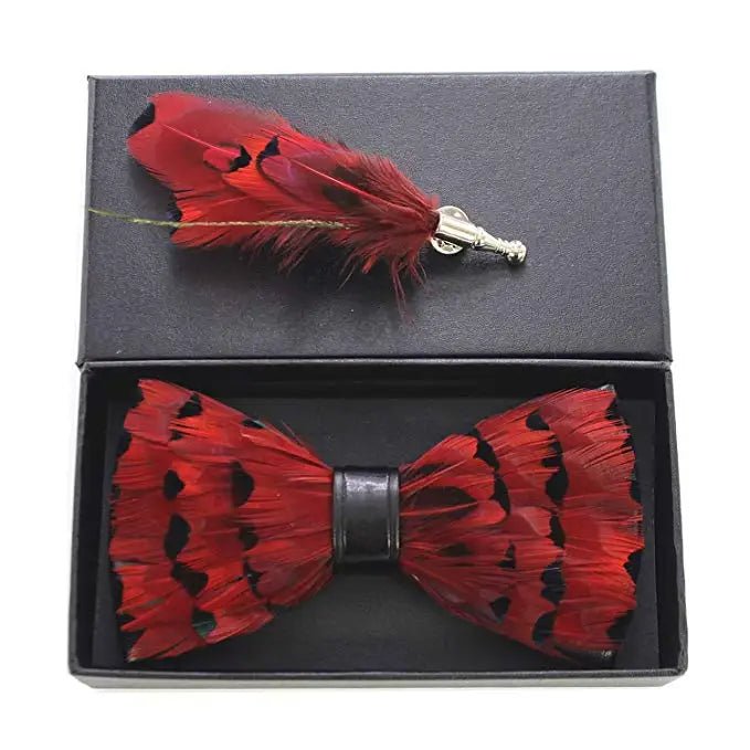 Blakonik | Handmade Feather Pre-tied Bow tie Bowtie and Brooch Sets For Men -