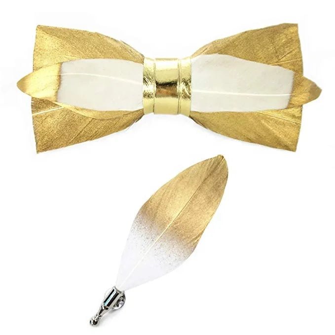 Blakonik | Handmade Feather Pre-tied Bow tie Bowtie and Brooch Sets For Men -