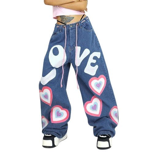 Blakonik | Hearts Flare Denim Cargos: Low-Waist Womens Fashion S-L - Womens Jeans