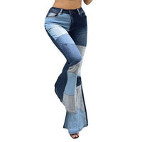 Blakonik | High-Waist Baggy Raw Denim Panel Flared Jeans for Women S-3XL - Womens Jeans