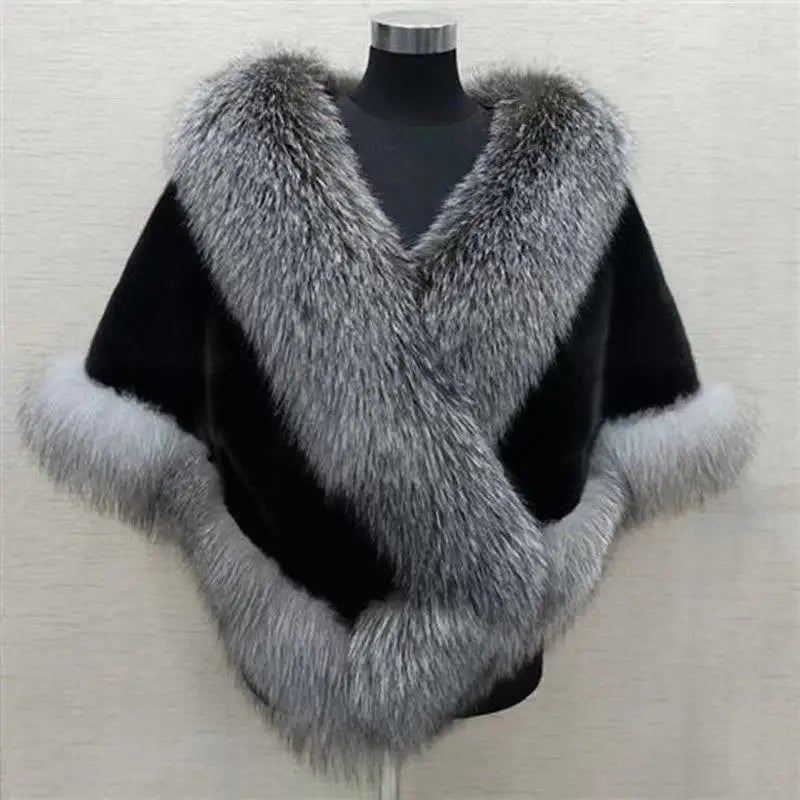 Blakonik | Luxurious Faux Mink and Fox Fur Collar Patchwork Winter Coat for Women with Plush Knitted Scarf Detail -