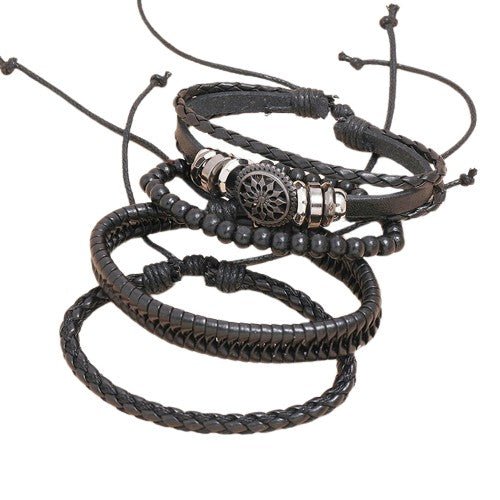 Blakonik | Mens Braided Vegan Leather Bracelet 4-piece Accessories - Men's Leather Bracelet