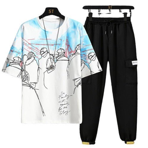 Blakonik | Mens Casual Short-Sleeved T-Shirt Pants Set L-5XL - Short Sleeve T Shirt & Sweatpant Set