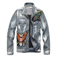 Blakonik | Mens Denim Biker Jacket Hip Hop Patches Urban Streetwear M-3XL - Men's Denim Jacket