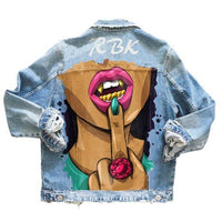 Blakonik | Mens Graphic Painted Denim Jeans Jacket Hip Hop Street Art S-2XL - Men's Denim Jacket