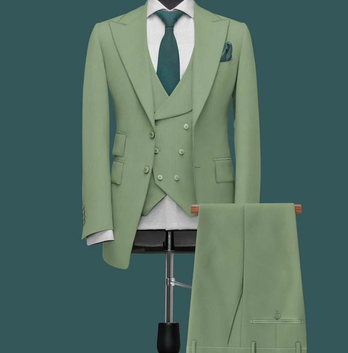 Blakonik | Men's Italian Mint Green Three-Piece Wedding & Business Formal Fashion Slim Fit Suit Office -