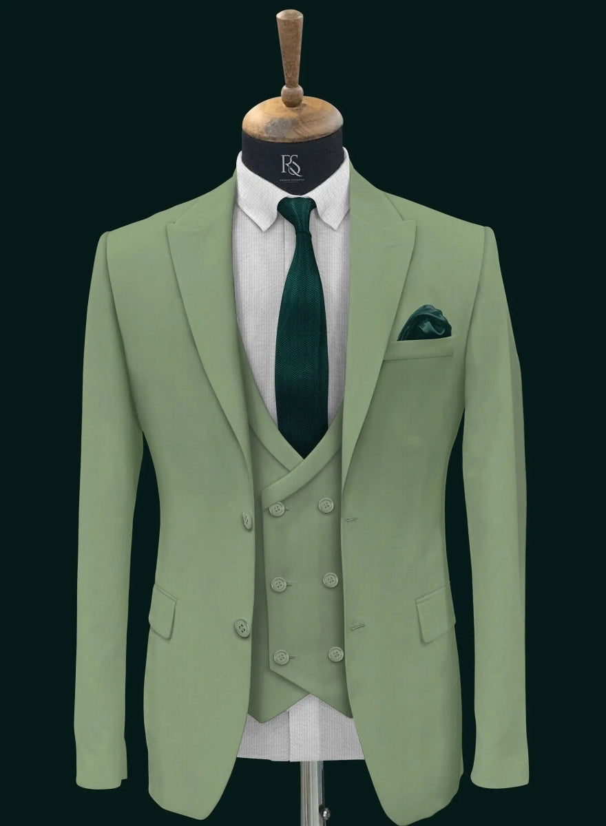 Blakonik | Men's Italian Mint Green Three-Piece Wedding & Business Formal Fashion Slim Fit Suit Office -