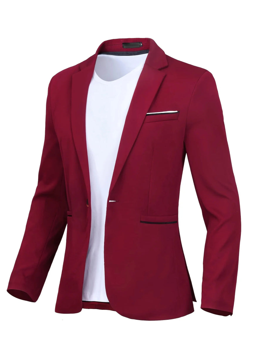 Blakonik | Men's One-Button Business Casual Blazer - Available in Black, Grey, Red (Sizes M-3XL) - Men's Blazer