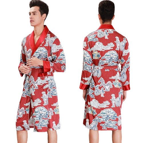 Blakonik | Mens Silk Robe Set Luxury Sleepwear Plus Size Large L-3XL - Men's Robe