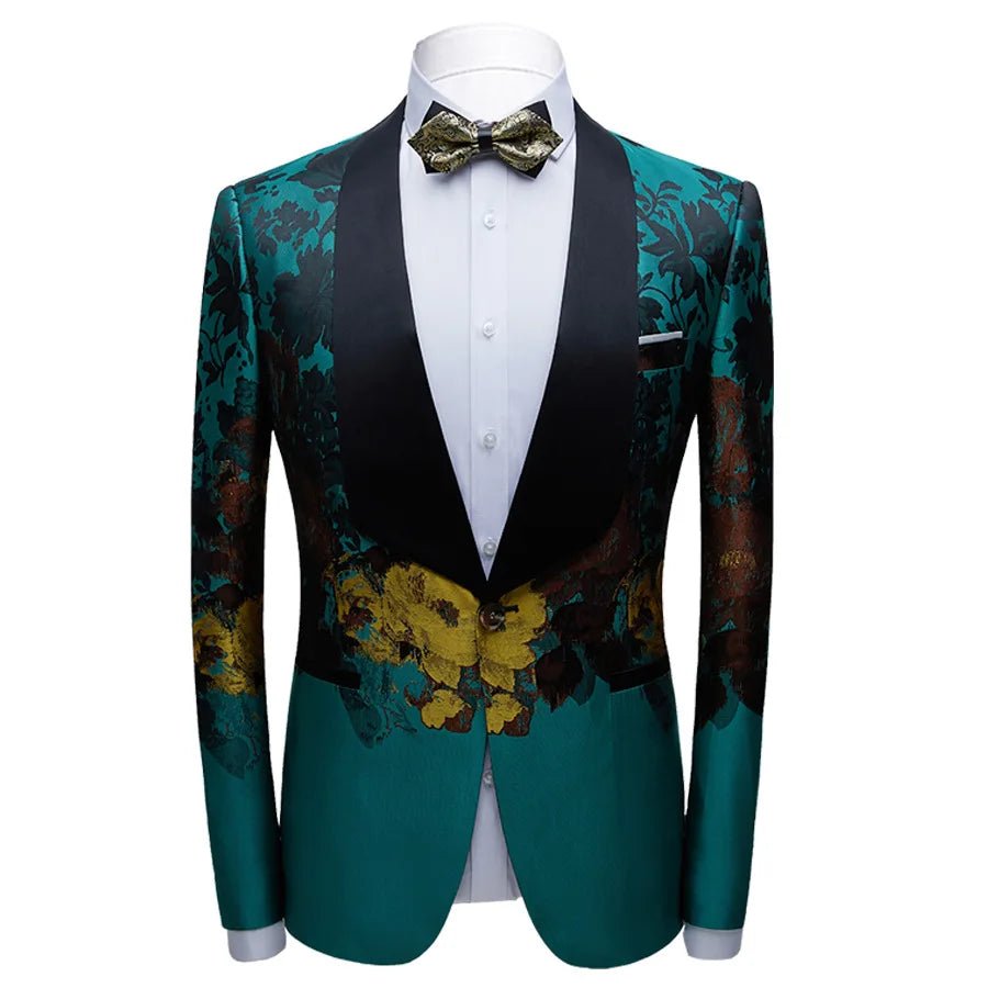 Blakonik | Premium Spandex/Cotton Formal Event Suit with Single-Breasted Jacket and Floral Design Overlay -