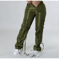 Blakonik | Womens Polyester Flare Hip Hop Cargo Pants Solid Color S-2XL - Women's Pants