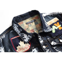 Blakonik | Mens Dark Blue Denim Jacket Trendy Badge Patched M-3XL - Men's Denim Jacket