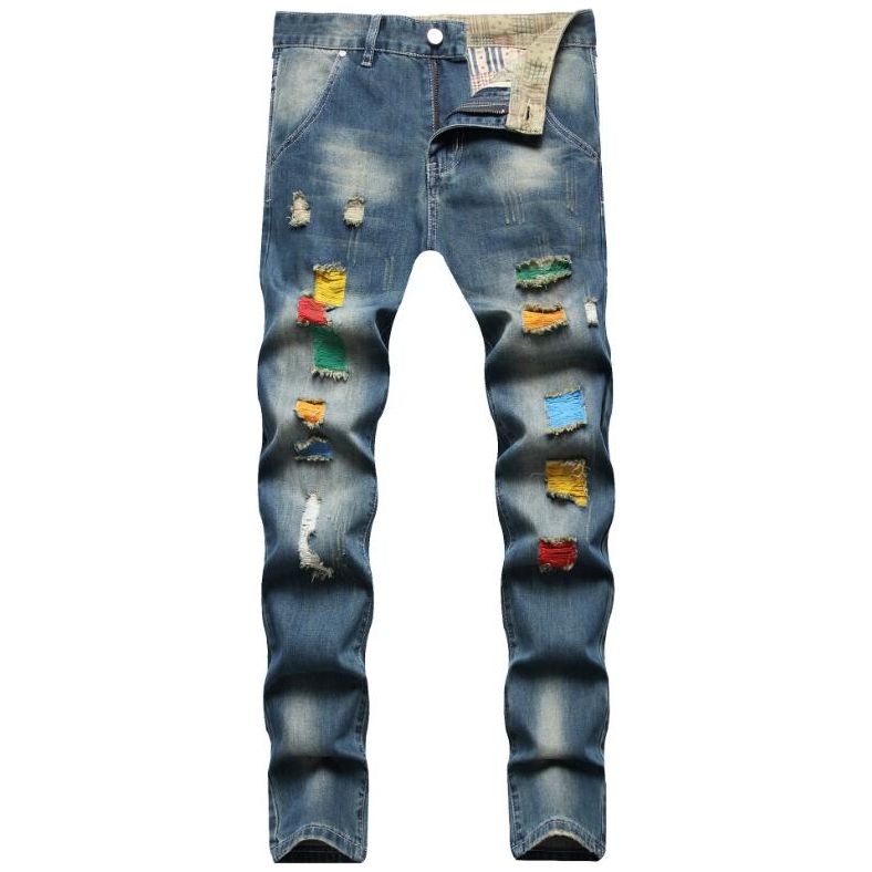 Blakonik | Mens Colorful Painted Ripped Denim Skinny Jeans 29"-42" - Mens Jeans