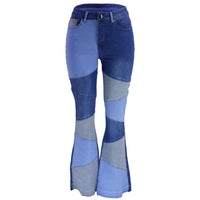 Blakonik | High-Waist Baggy Raw Denim Panel Flared Jeans for Women S-3XL - Womens Jeans
