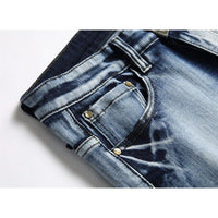 Blakonik | Mens Distressed Denim Biker Jeans Patched Painted & Tapered 29"-38" - Men's Jeans