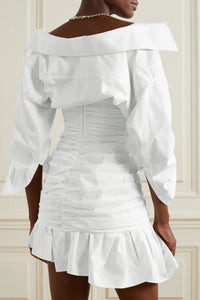 Blakonik | White Asymmetry Wrinkle Cotton Suspender Mini Dress - Sexy Street Chic -