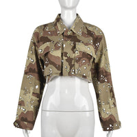 Blakonik | Womens Cropped Camo Jacket Camouflage Print S-2XL - Cropped Jacket