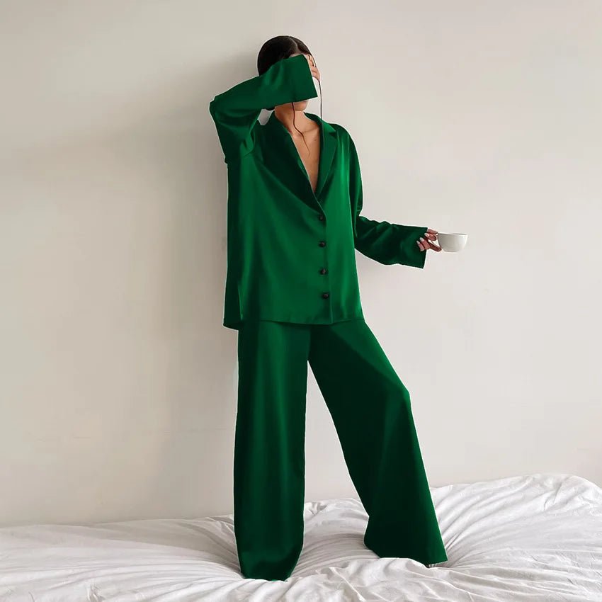 Blakonik | Women's Luxury Satin V-Neck Pajama Set - Pajama Set