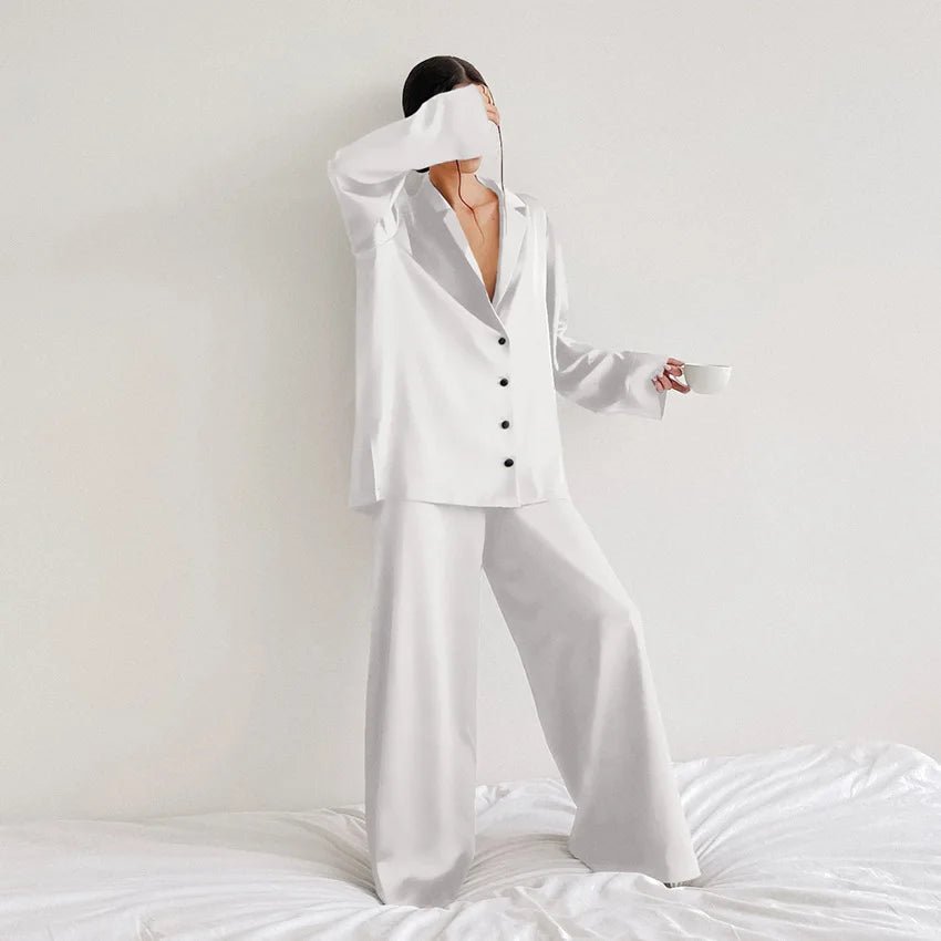 Blakonik | Women's Luxury Satin V-Neck Pajama Set - Pajama Set