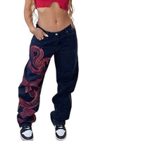 Blakonik | Womens Snake Print Baggy Jeans – Dark Academia Streetwear S-XL - Women's Jeans